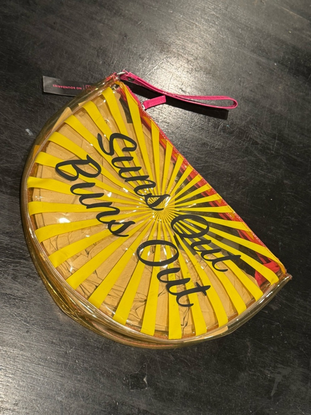 4/$15 No Boundaries Yellow & Pink 'Sun's Out' Semi-Circle Cosmetic Pouch